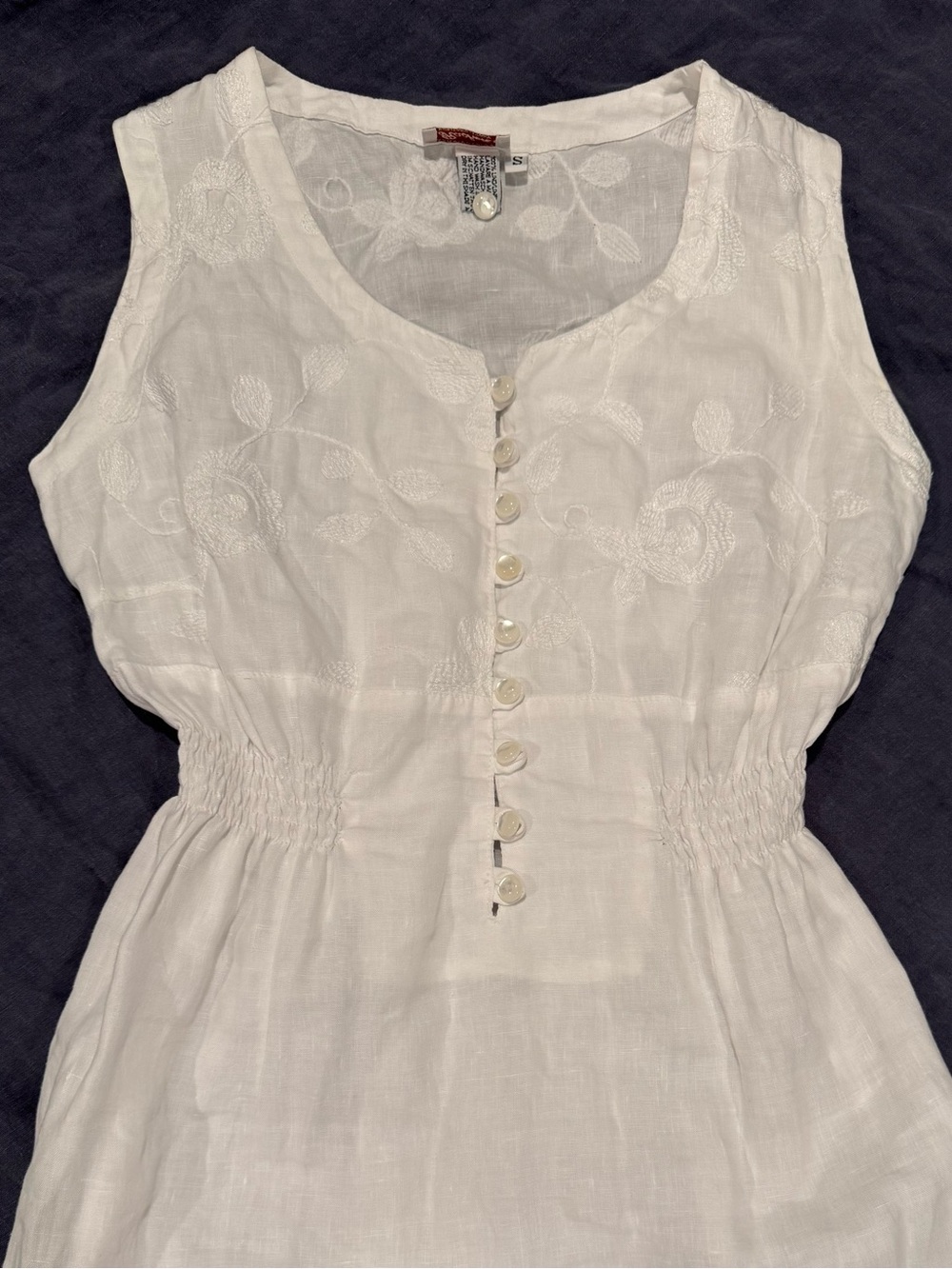 Rachele Positano Italy White Embroidered Linen Button Front Dress Size S